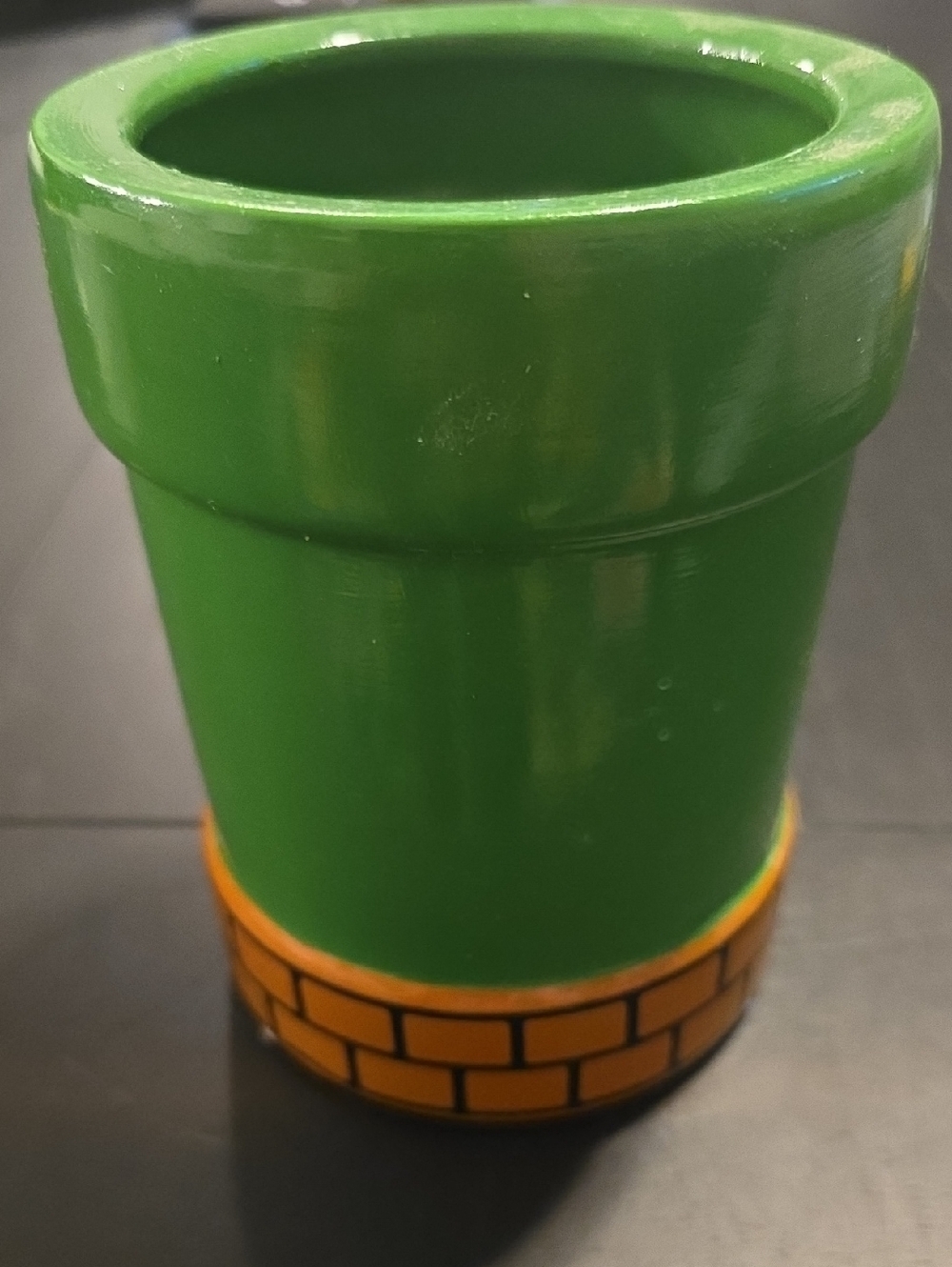 Mario Warp Pipe Green Planter Or Pen Holder with Orange Brick Base